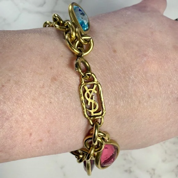 Yves Saint Laurent Ultra Rare Gold Plated Multicolored Jewel Charm Bracelet - Picture 11 of 12